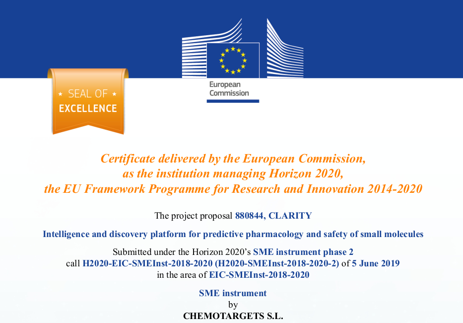 Chemotargets CLARITY project has been awarded the Seal of Excellence from the European Commission